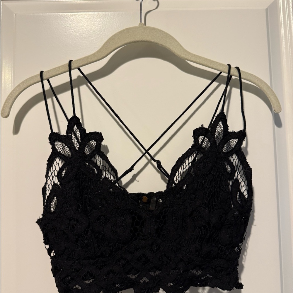 Free People Cross Back Elegant Black Lace Bralette